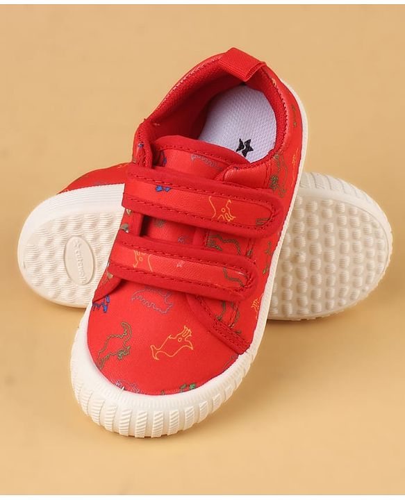 Cute Walk by Babyhug Velcro Closure Casual Shoes with Dino Print - Red