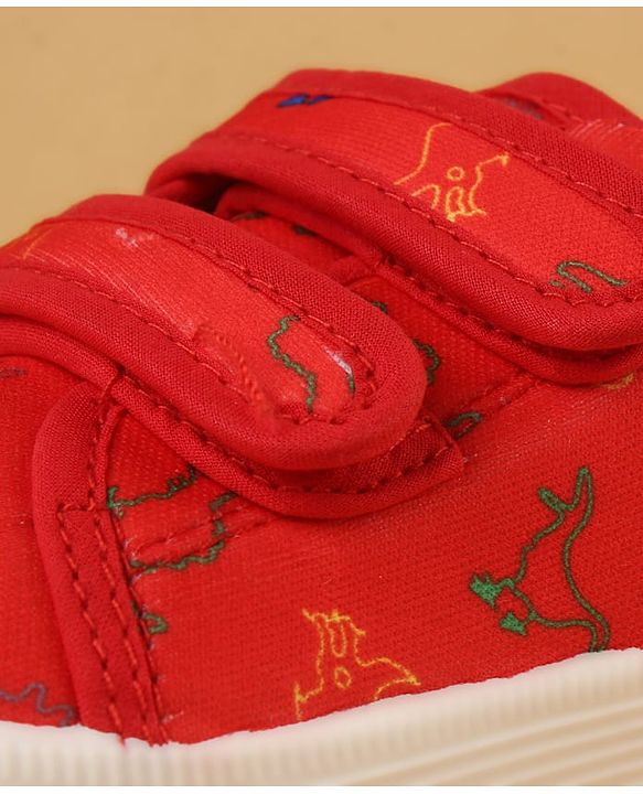 Cute Walk by Babyhug Velcro Closure Casual Shoes with Dino Print - Red