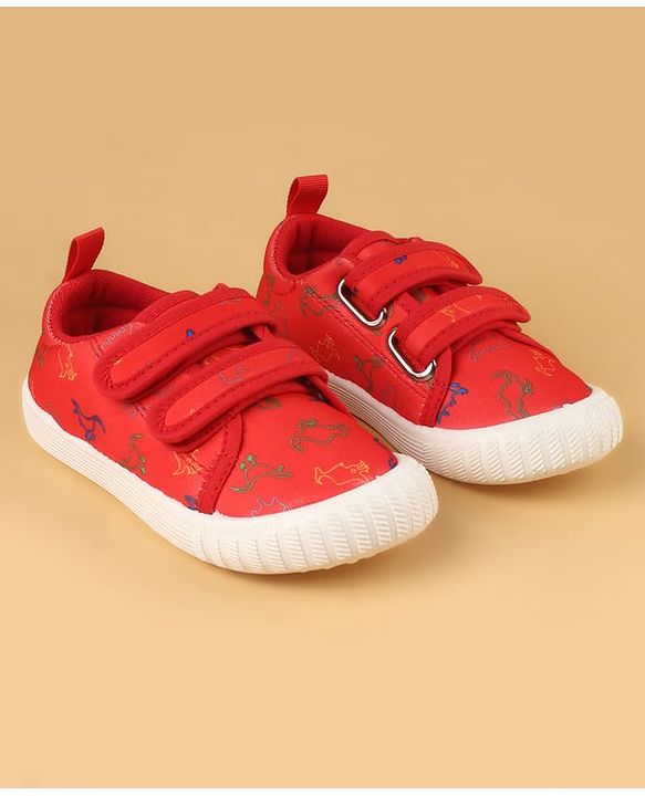 Cute Walk by Babyhug Velcro Closure Casual Shoes with Dino Print - Red