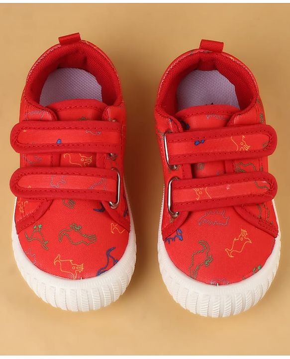 Cute Walk by Babyhug Velcro Closure Casual Shoes with Dino Print - Red