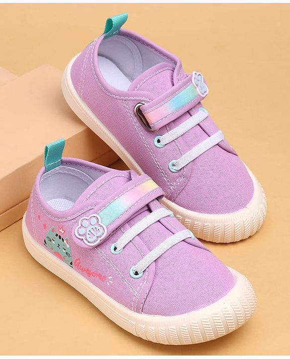 Cute Walk by Babyhug Casual Shoes With Velcro Closure & Cat Design - Purple