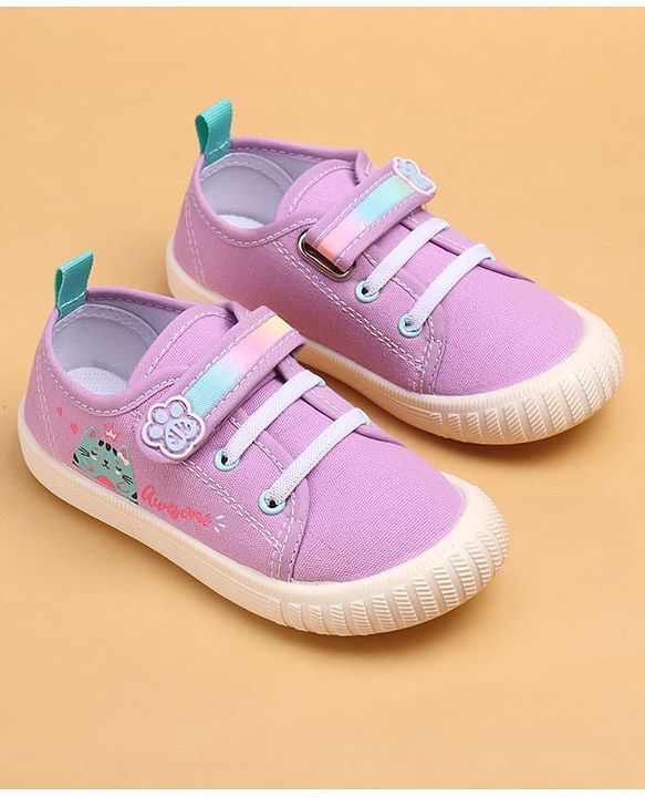 Cute Walk by Babyhug Casual Shoes With Velcro Closure & Cat Design - Purple