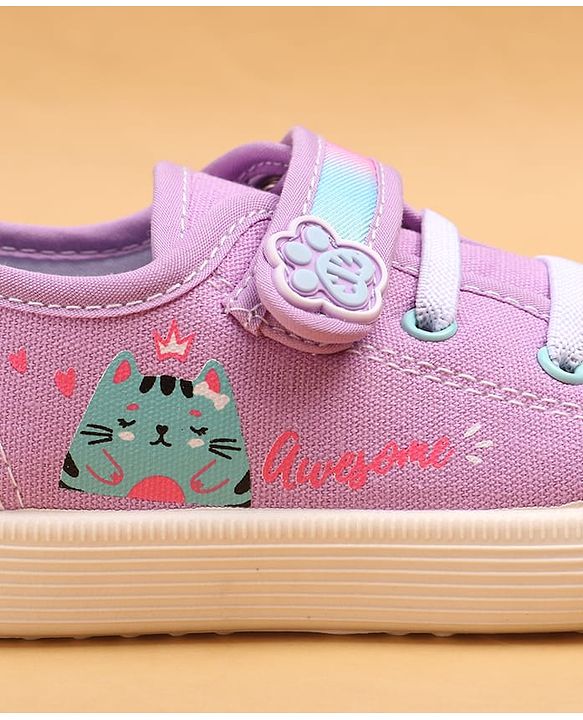 Cute Walk by Babyhug Casual Shoes With Velcro Closure & Cat Design - Purple