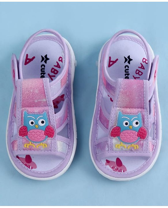 Cute Walk by Babyhug Sandal With Velcro Closure & Bird Applique - Purple