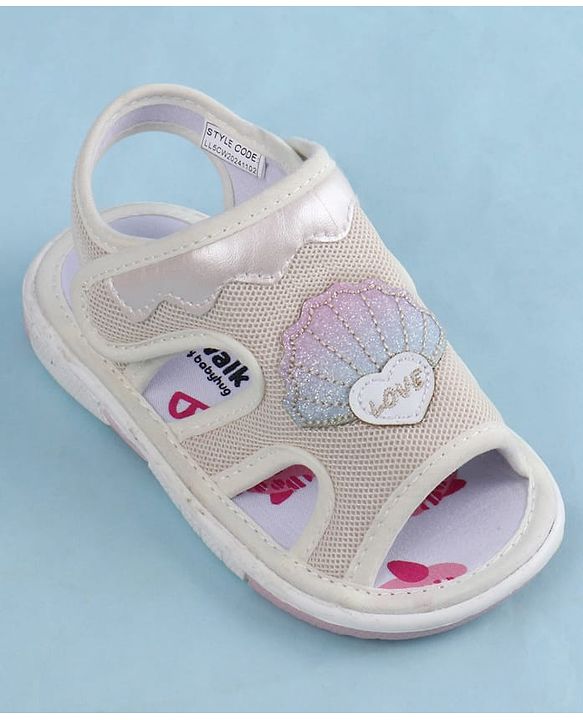 Cute Walk by Babyhug Velcro Closure Sandals With Seashell Applique - Beige