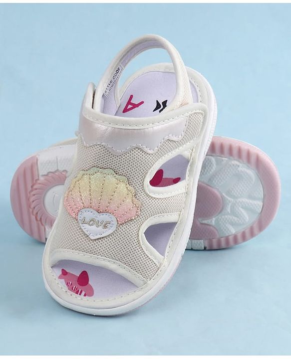 Cute Walk by Babyhug Velcro Closure Sandals With Seashell Applique - Beige