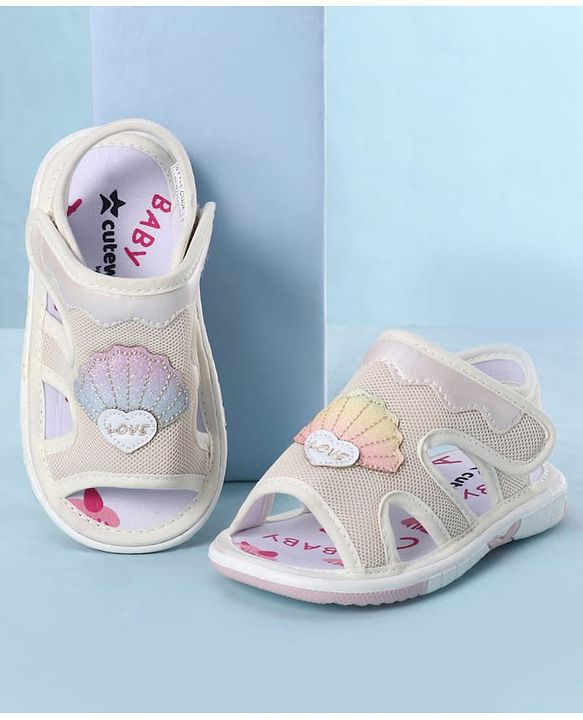 Cute Walk by Babyhug Velcro Closure Sandals With Seashell Applique - Beige