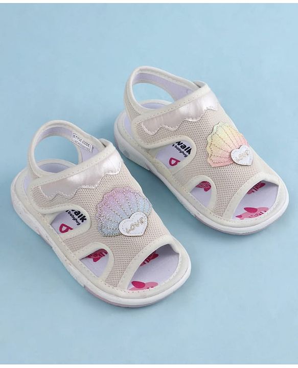 Cute Walk by Babyhug Velcro Closure Sandals With Seashell Applique - Beige