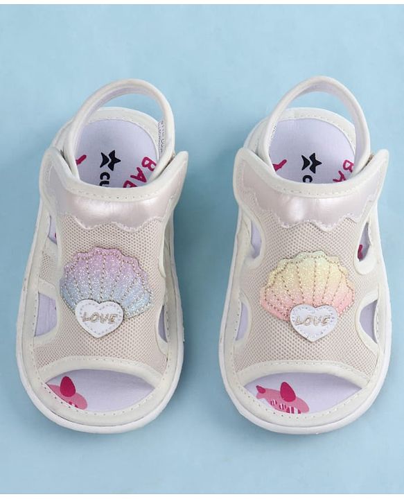 Cute Walk by Babyhug Velcro Closure Sandals With Seashell Applique - Beige