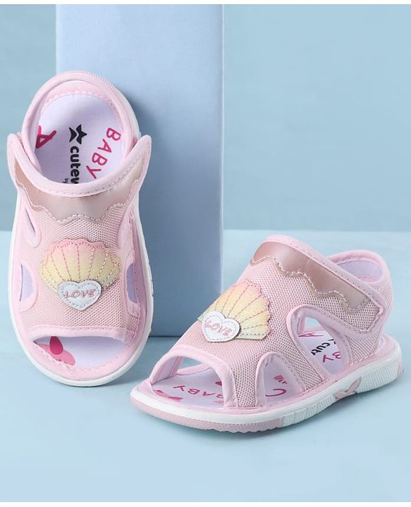 Cute Walk by Babyhug Velcro Closure Sandals With Seashell Applique - Beige