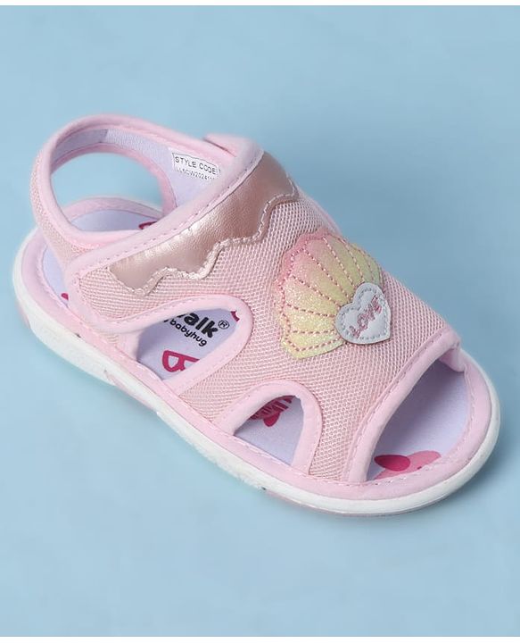 Cute Walk by Babyhug Velcro Closure Sandals With Seashell Applique - Beige
