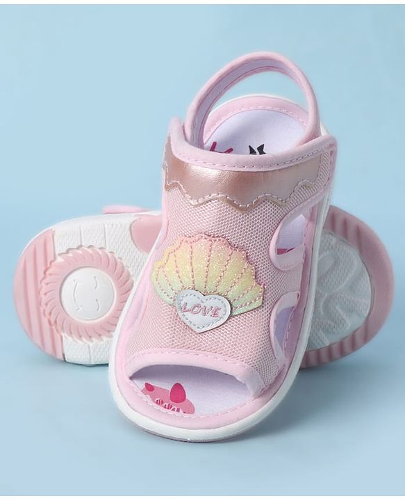 Cute Walk by Babyhug Velcro Closure Sandals With Seashell Applique - Beige