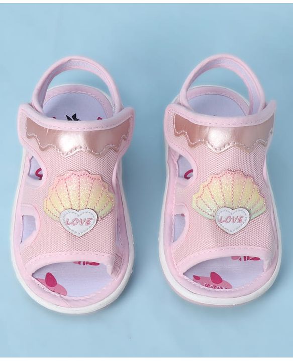 Cute Walk by Babyhug Velcro Closure Sandals With Seashell Applique - Beige