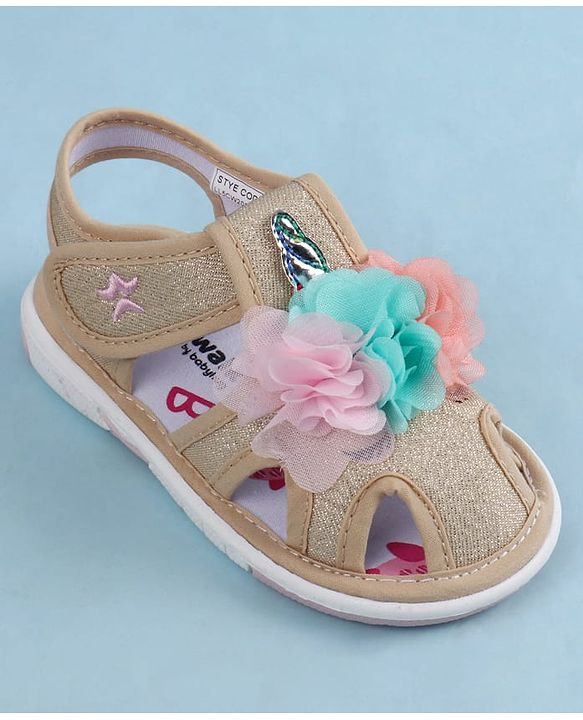 Cute Walk by Babyhug Sandals With Velcro Closure & Floral Applique - Golden