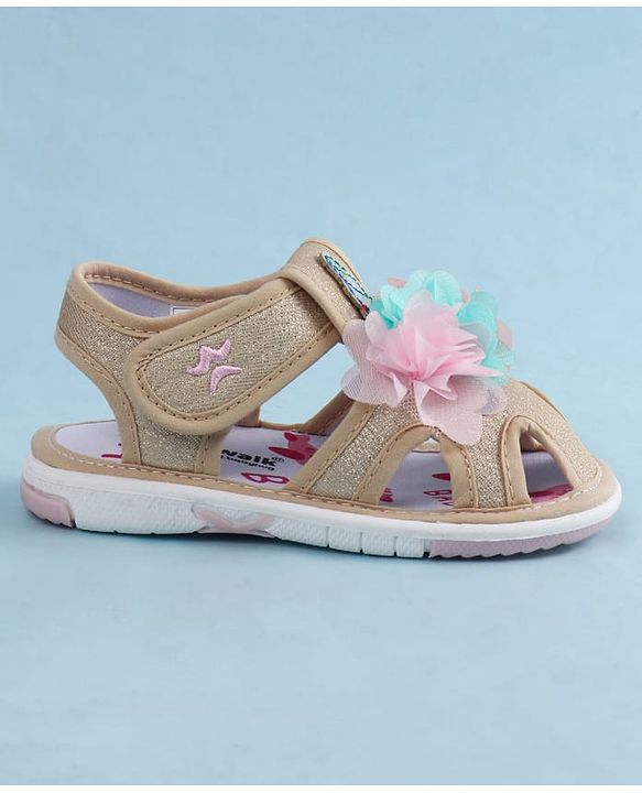 Cute Walk by Babyhug Sandals With Velcro Closure & Floral Applique - Golden