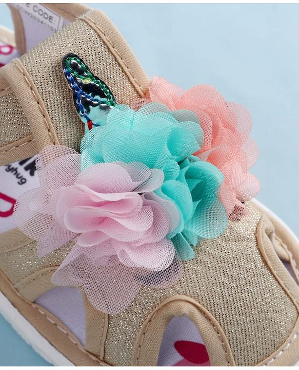 Cute Walk by Babyhug Sandals With Velcro Closure & Floral Applique - Golden