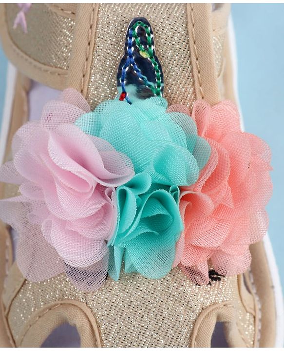 Cute Walk by Babyhug Sandals With Velcro Closure & Floral Applique - Golden