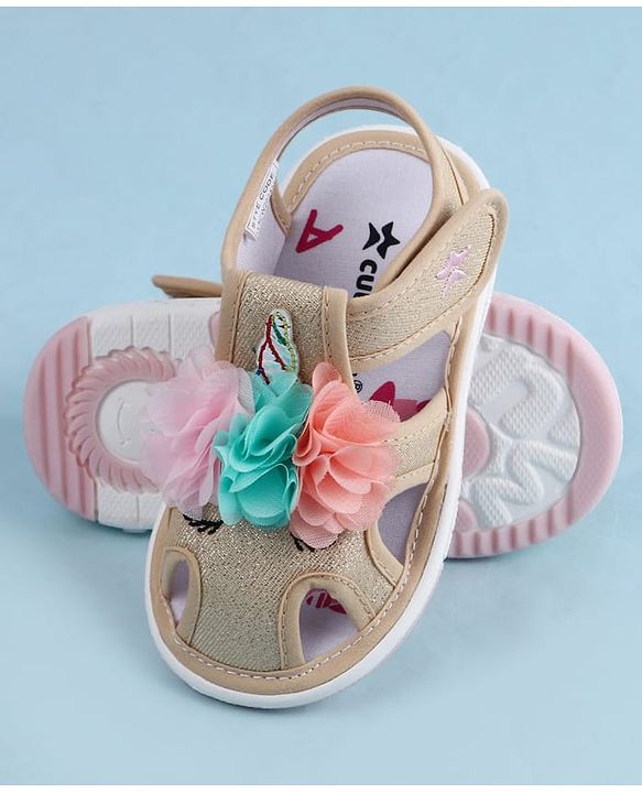 Cute Walk by Babyhug Sandals With Velcro Closure & Floral Applique - Golden