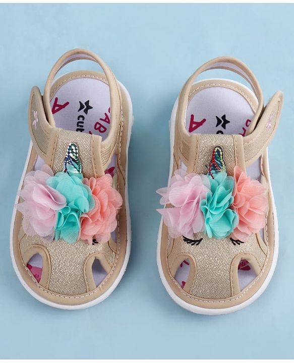 Cute Walk by Babyhug Sandals With Velcro Closure & Floral Applique - Golden