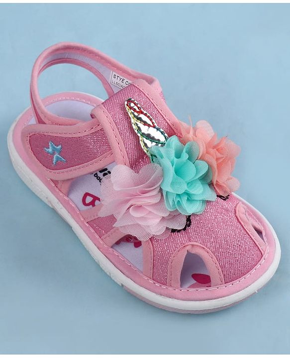 Cute Walk by Babyhug Sandals With Velcro Closure & Floral Applique - Golden