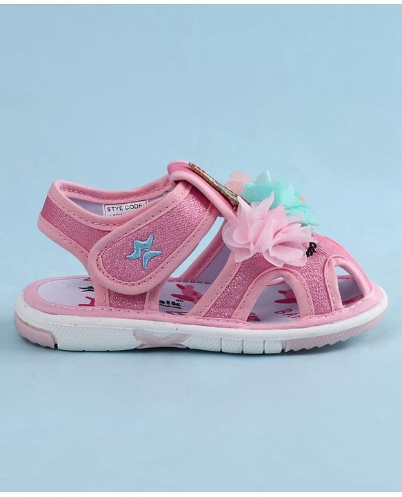 Cute Walk by Babyhug Sandals With Velcro Closure & Floral Applique - Golden