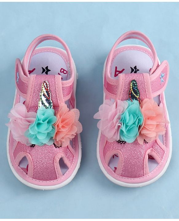 Cute Walk by Babyhug Sandals With Velcro Closure & Floral Applique - Golden
