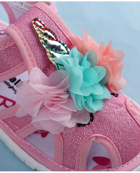 Cute Walk by Babyhug Sandals With Velcro Closure & Floral Applique - Golden