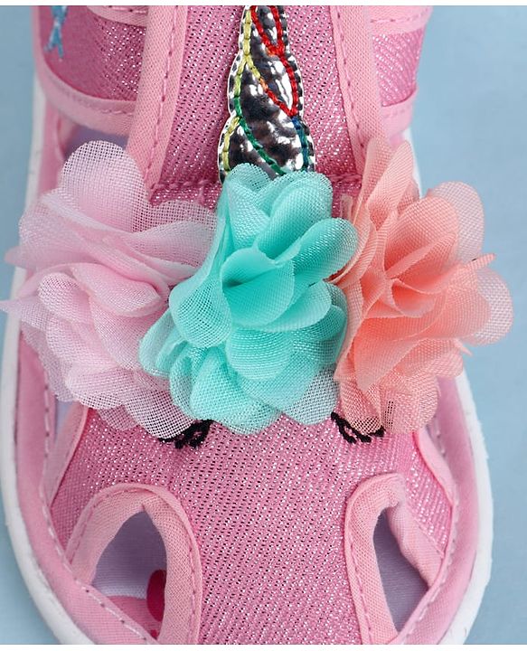 Cute Walk by Babyhug Sandals With Velcro Closure & Floral Applique - Golden