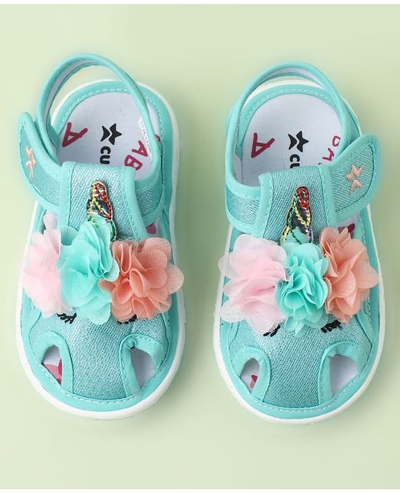 Cute Walk by Babyhug Sandals With Velcro Closure & Floral Applique - Golden