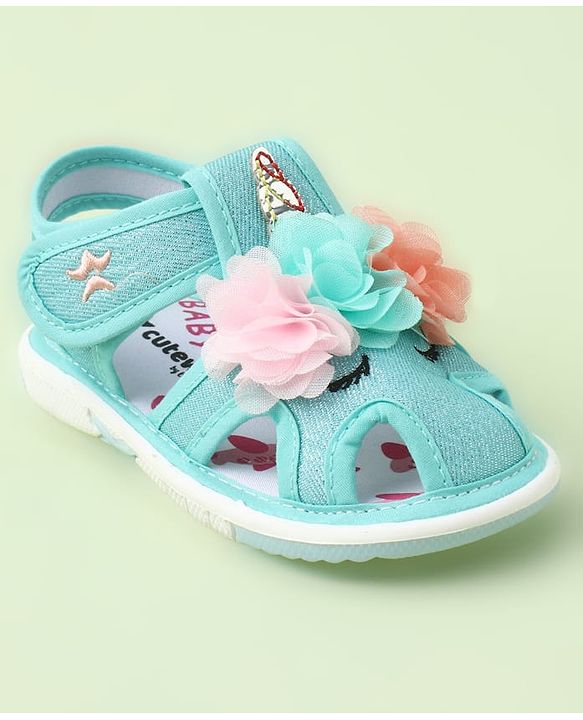 Cute Walk by Babyhug Sandals With Velcro Closure & Floral Applique - Golden