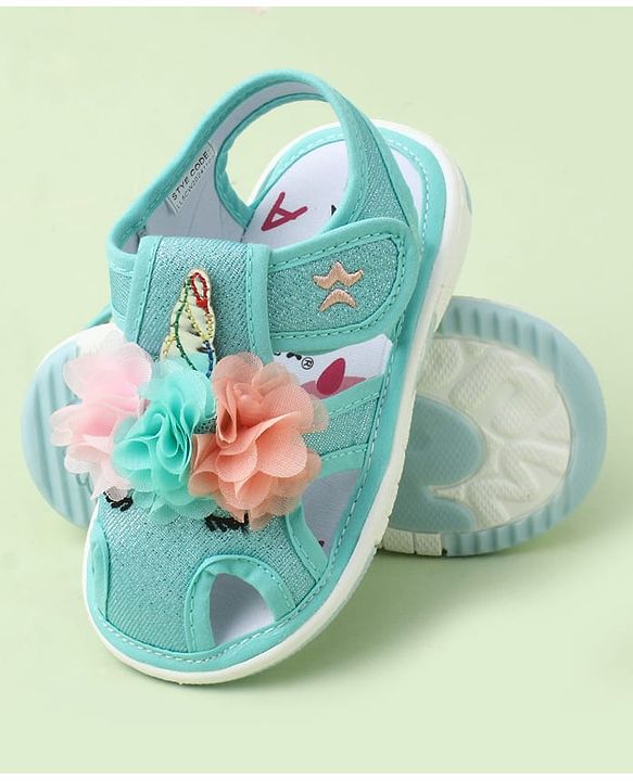 Cute Walk by Babyhug Sandals With Velcro Closure & Floral Applique - Golden
