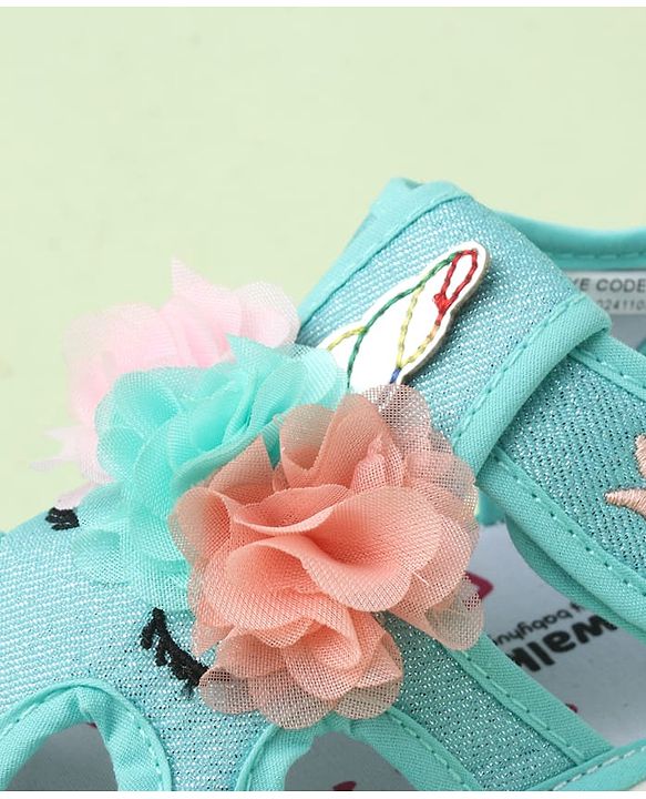 Cute Walk by Babyhug Sandals With Velcro Closure & Floral Applique - Golden
