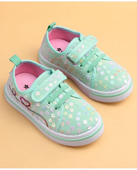 Cute Walk by Babyhug Casual shoes With Velcro Closure & Floral Applique - Light Green