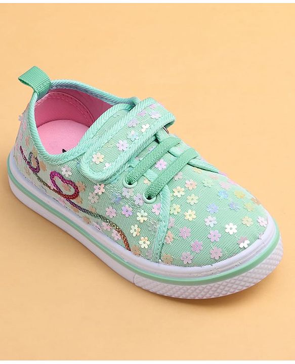 Cute Walk by Babyhug Casual shoes With Velcro Closure & Floral Applique - Light Green