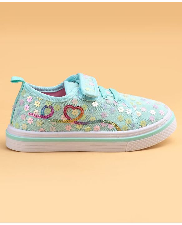 Cute Walk by Babyhug Casual shoes With Velcro Closure & Floral Applique - Light Green
