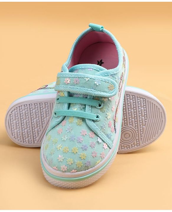 Cute Walk by Babyhug Casual shoes With Velcro Closure & Floral Applique - Light Green