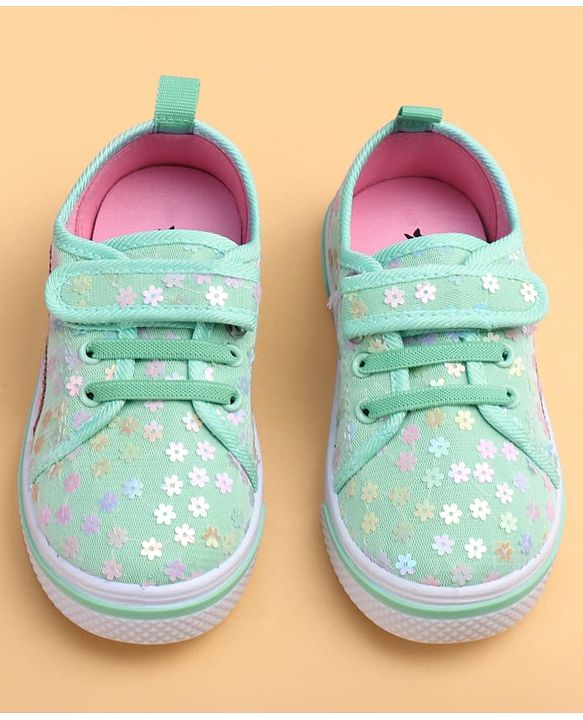 Cute Walk by Babyhug Casual shoes With Velcro Closure & Floral Applique - Light Green