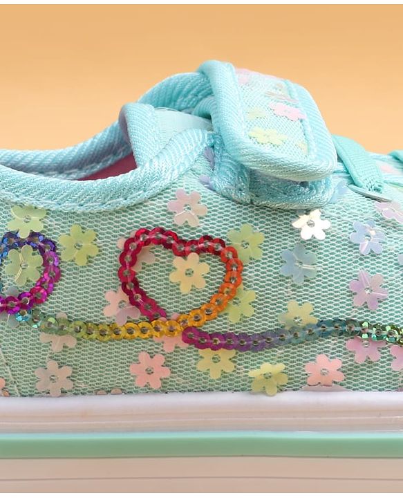 Cute Walk by Babyhug Casual shoes With Velcro Closure & Floral Applique - Light Green