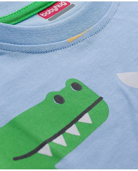 Babyhug Cotton Knit T-Shirt with All Over Print Half Sleeves Multicolor 6-9 Months