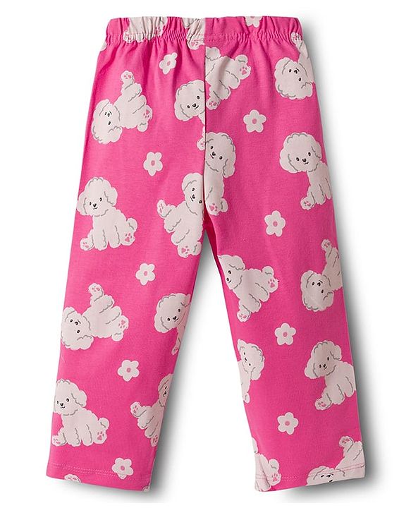 Babyhug Cotton Knit Full Sleeves T-Shirt & Pajama Co-ords Night Suit with Puppy Print - Pink