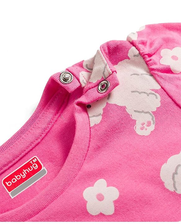 Babyhug Cotton Knit Full Sleeves T-Shirt & Pajama Co-ords Night Suit with Puppy Print - Pink