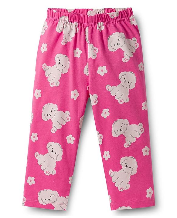 Babyhug Cotton Knit Full Sleeves T-Shirt & Pajama Co-ords Night Suit with Puppy Print - Pink