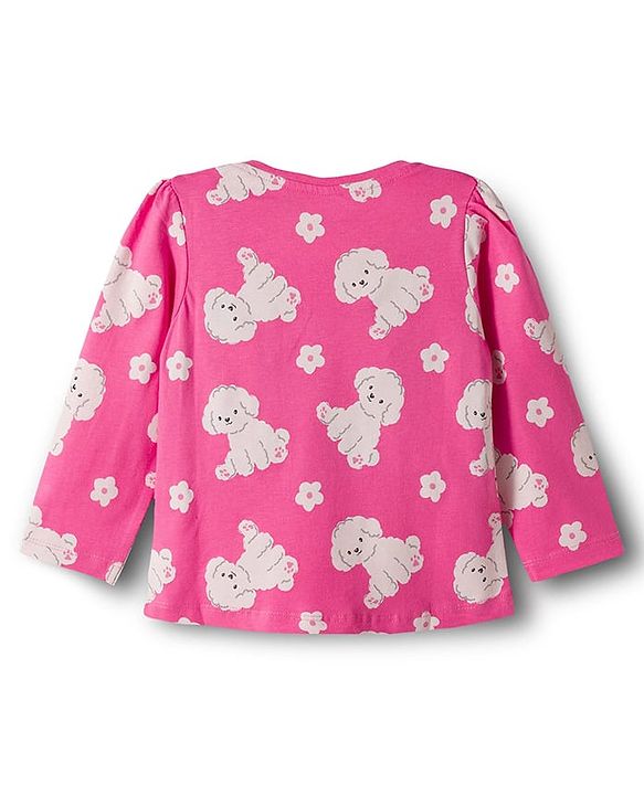 Babyhug Cotton Knit Full Sleeves T-Shirt & Pajama Co-ords Night Suit with Puppy Print - Pink