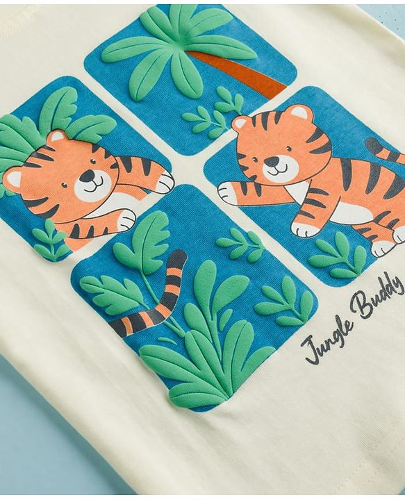 Babyhug Cotton Knit Half Sleeves T-Shirt With Tiger Print - Multicolor