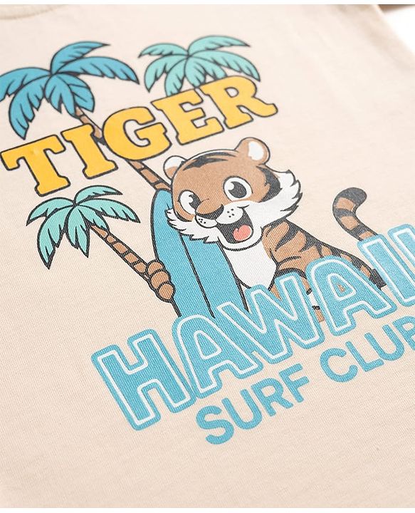 Babyhug Cotton Knit Half Sleeves T-Shirt with Hawaii Theme Print - Pink