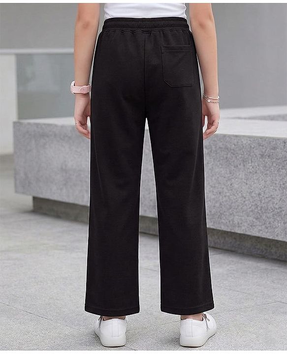 Pine Kids Knit Full Length Solid Colour Track Pant with Tape Detailing - Black