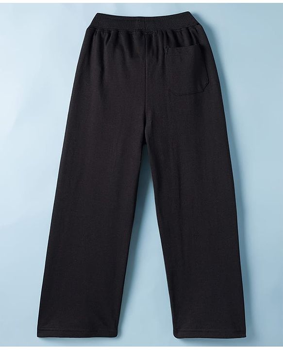 Pine Kids Knit Full Length Solid Colour Track Pant with Tape Detailing - Black