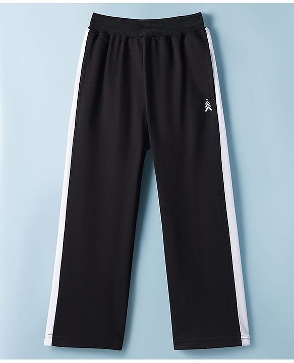 Pine Kids Knit Full Length Solid Colour Track Pant with Tape Detailing - Black