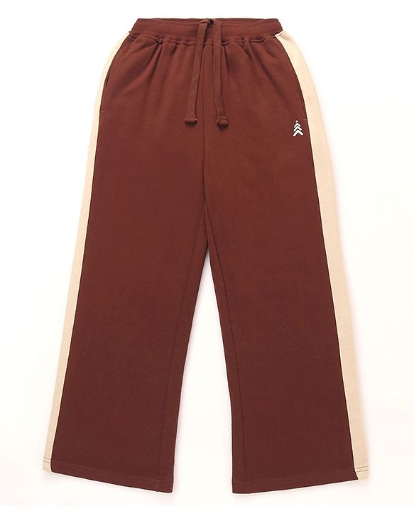 Pine Kids Knit Full Length Solid Colour Track Pant with Tape Detailing - Black