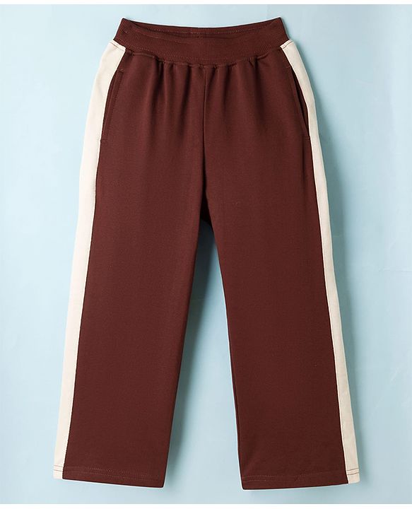 Pine Kids Knit Full Length Solid Colour Track Pant with Tape Detailing - Black